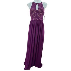 SLNY Women's Maxi Bridal Sequin High Neck Tie Floral Lace Dress Purple Size M